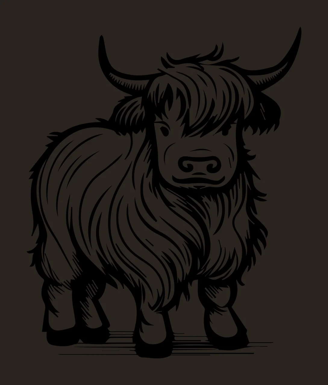 Highland Cow Standing Illustration horns fur black white animal contrast preview thumbnail