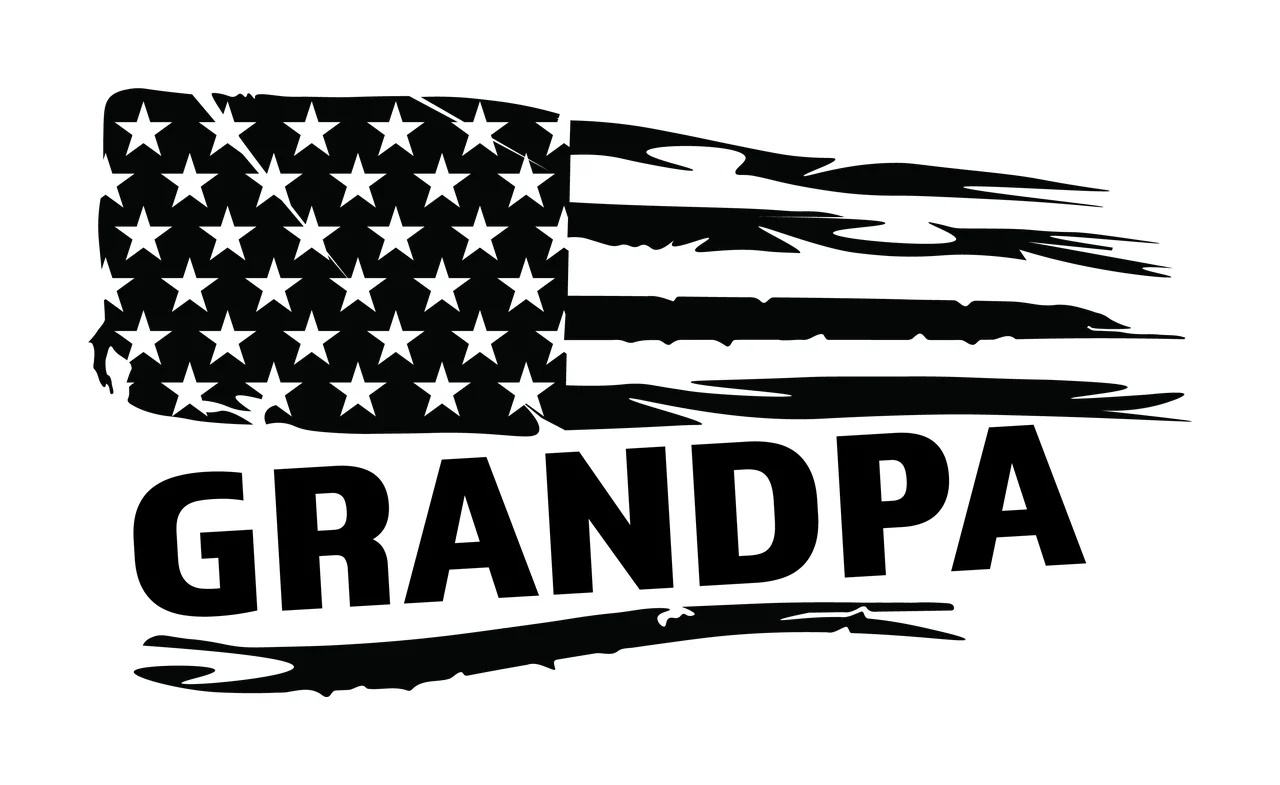 Grandpa Flag Text With Distressed typography black white plain