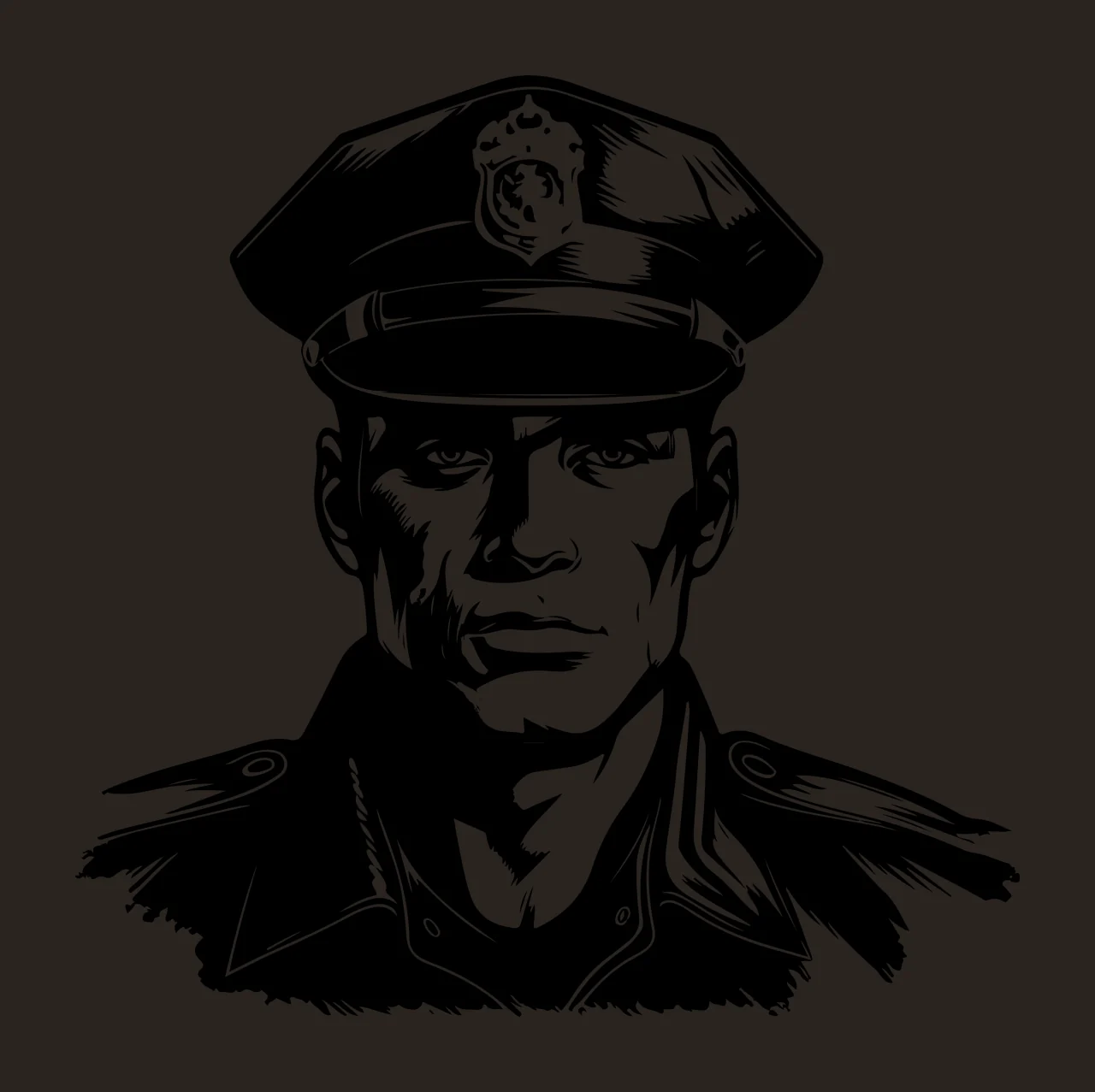 Police Black And White Officer Portrait hat badge jacket sketch contrast preview thumbnail