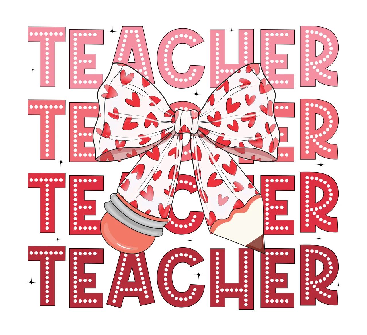 Teacher Bow Text Pattern display bold lettering black white