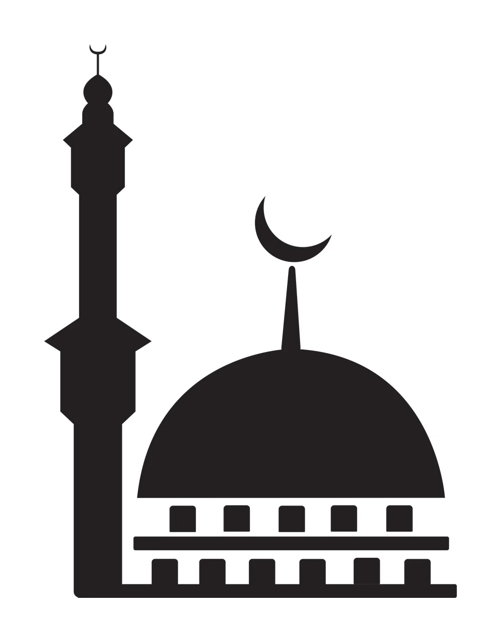 Mosque Building Silhouette With Crescent dome minaret black