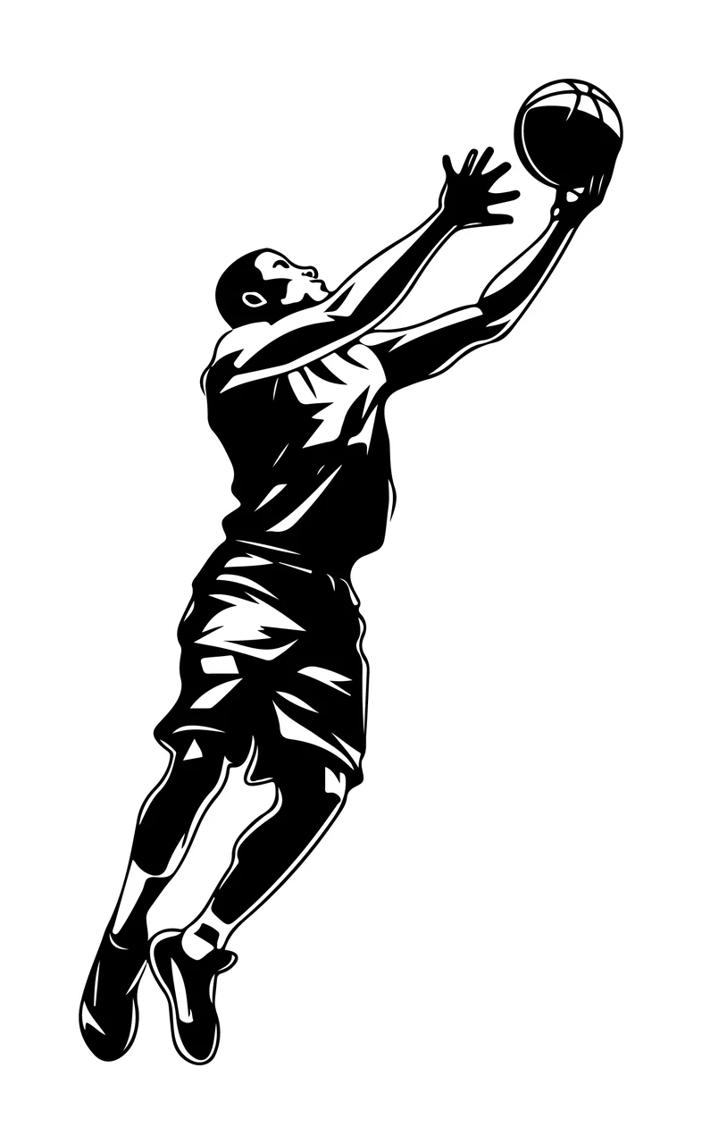 Ball Person Reaching Up For Basketball Silhouette jumping black