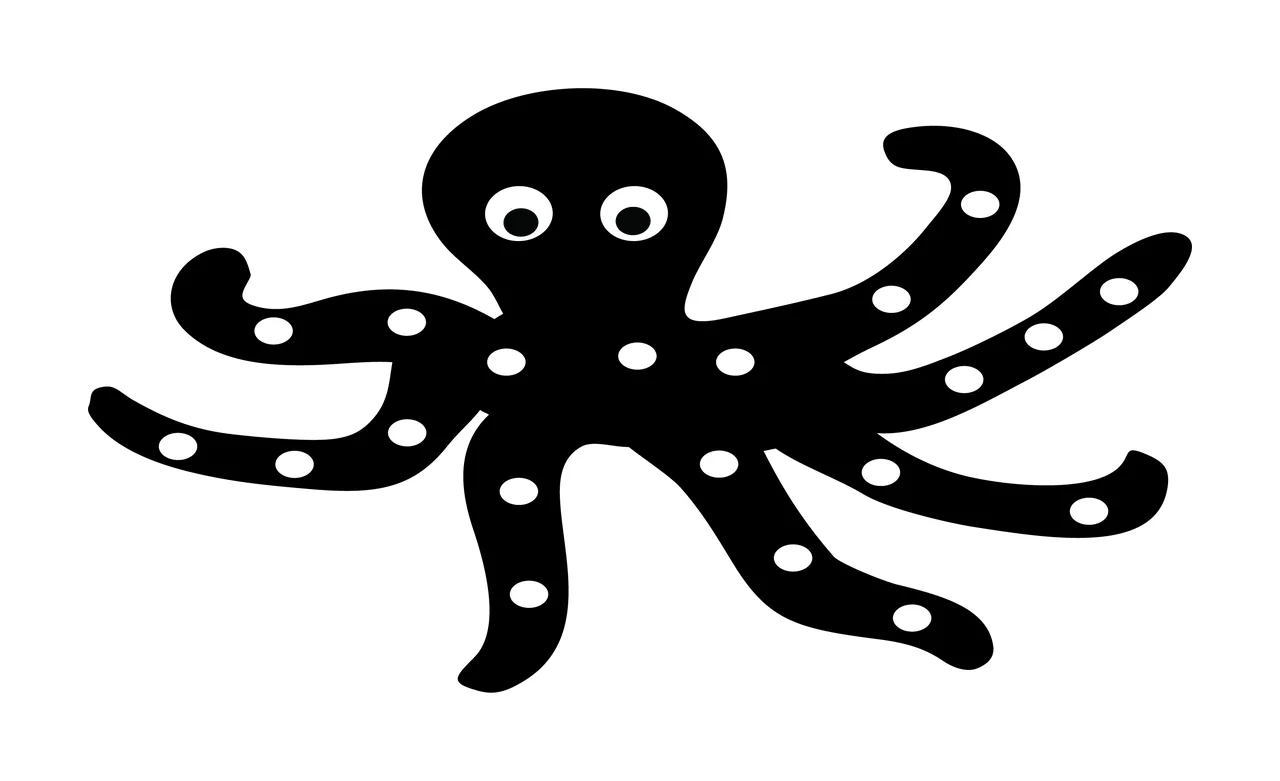 Sea Animal Black Silhouette Octopus With Dots eyes creature