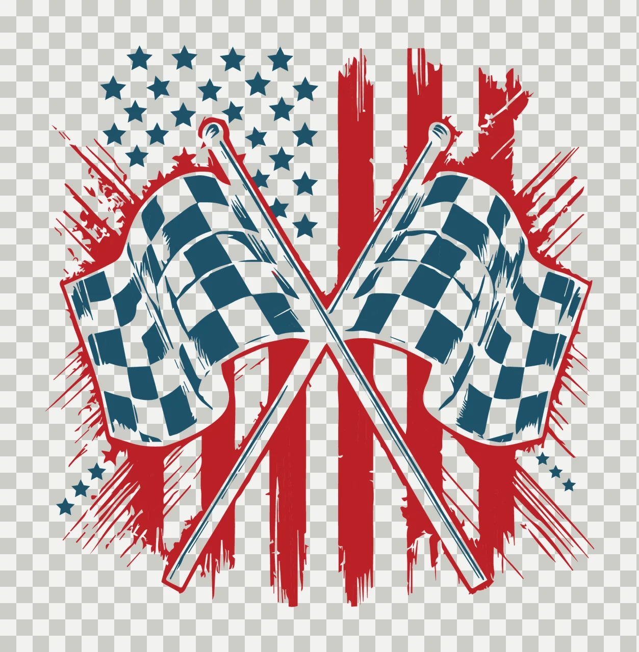 Distressed Checkered Flags Over American Motif crossed stars transparency and detail preview thumbnail