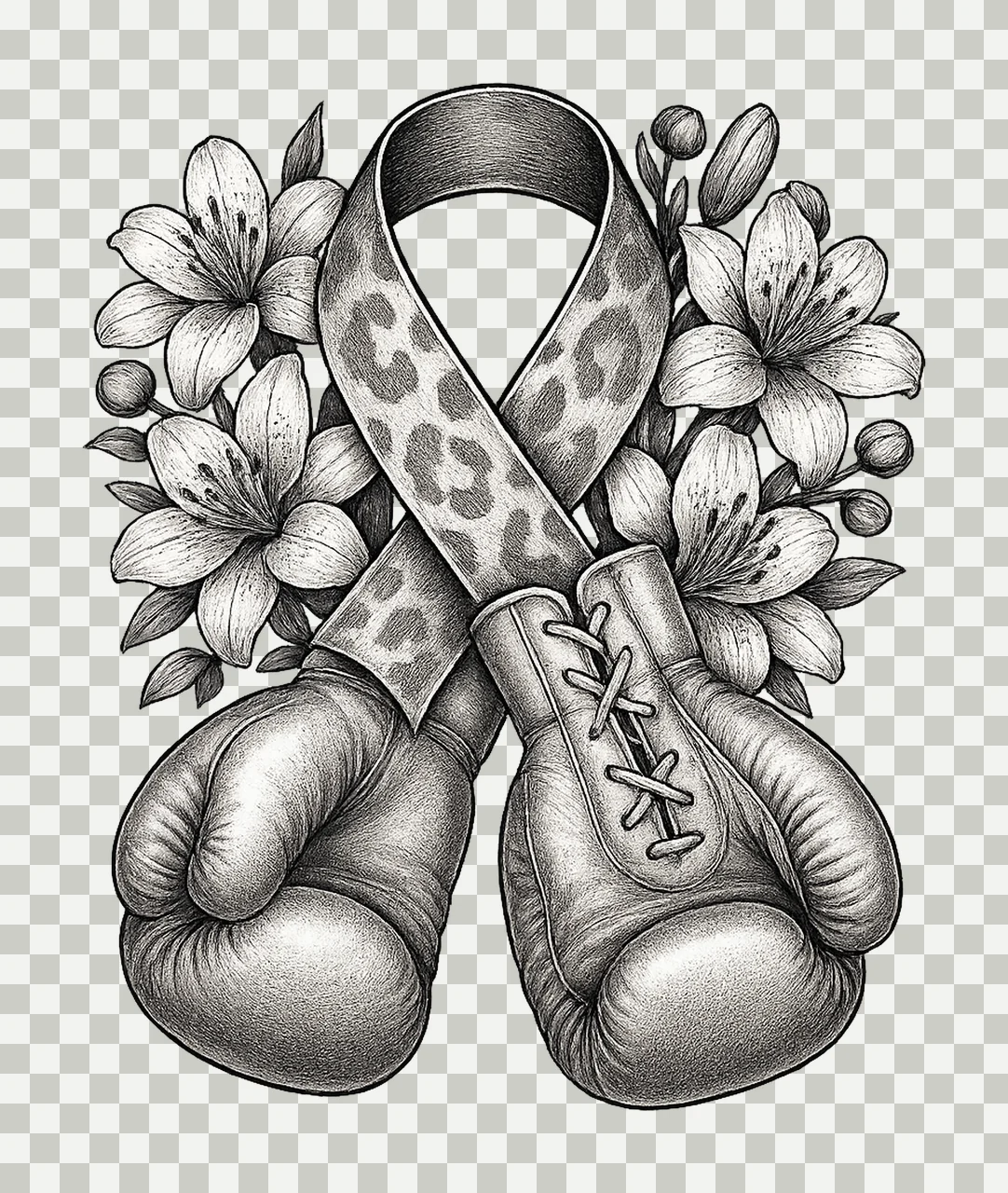 Lung Cancer white ribbon with boxing gloves sublimation transparency and detail preview thumbnail