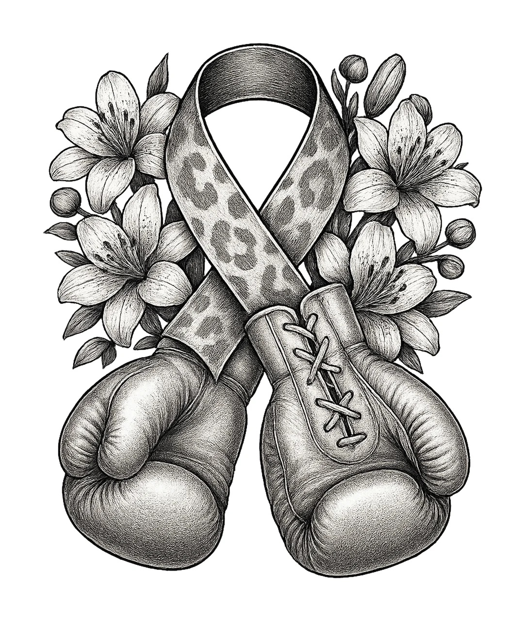 Lung Cancer white ribbon with boxing gloves sublimation
