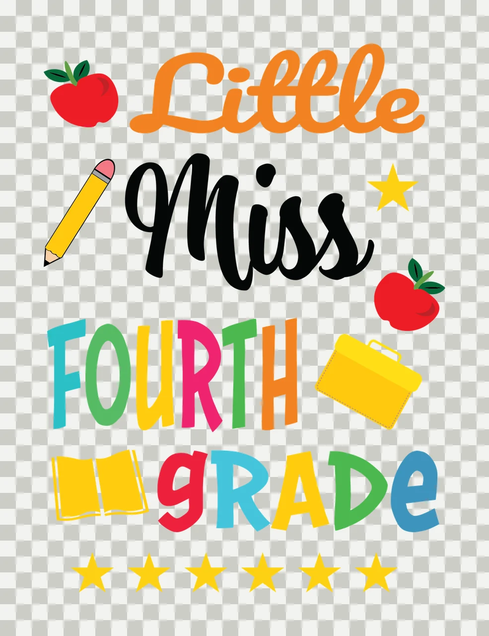 School Little Miss Fourth Grade Supplies apple pencil stars transparency and detail preview thumbnail