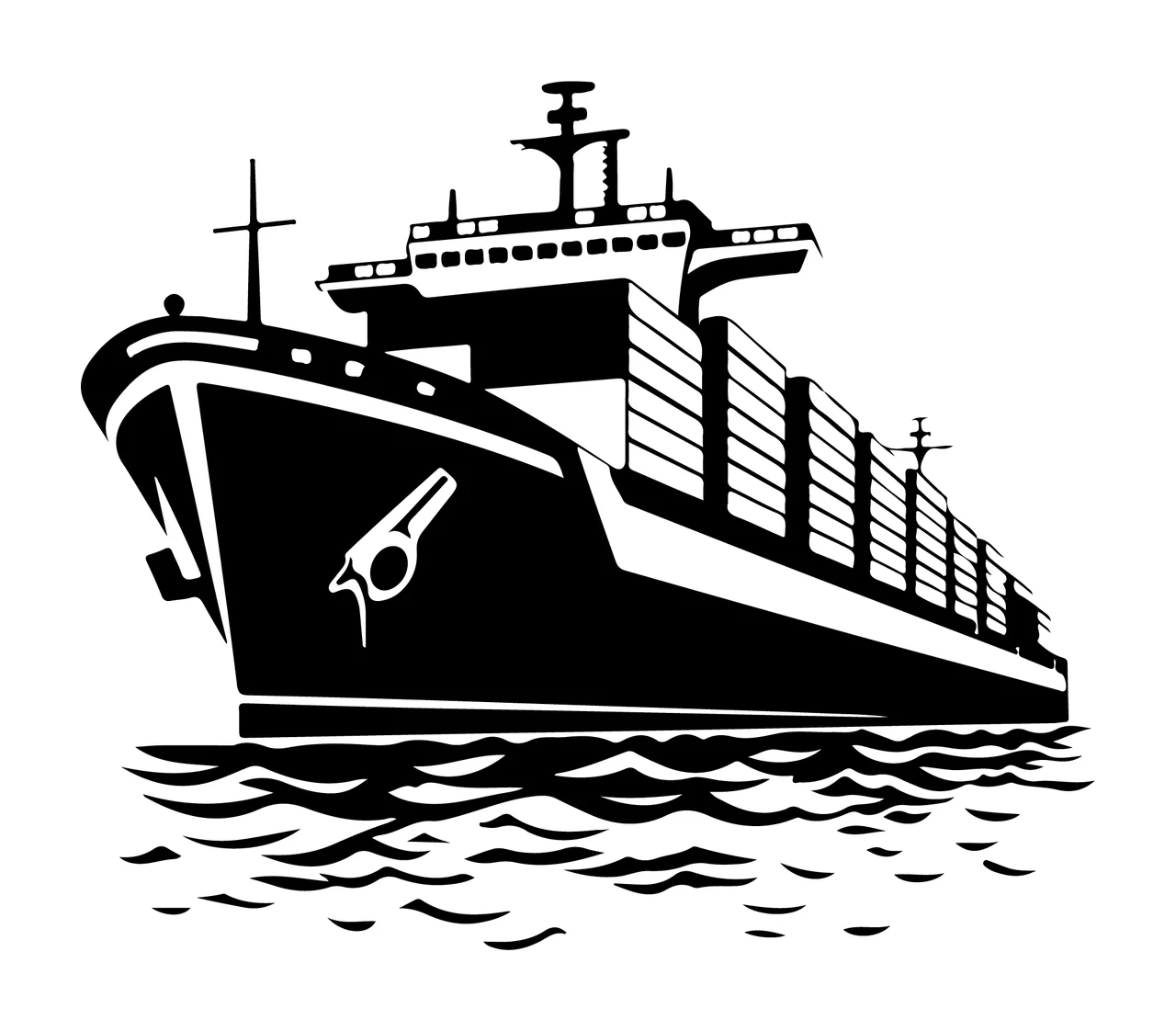 Ship Large Cargo Sailing On Water black white plain background
