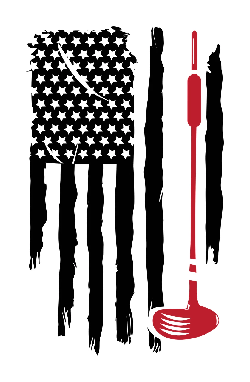 Golf Flag Graphic With Stars And Single Vertical club brush strokes