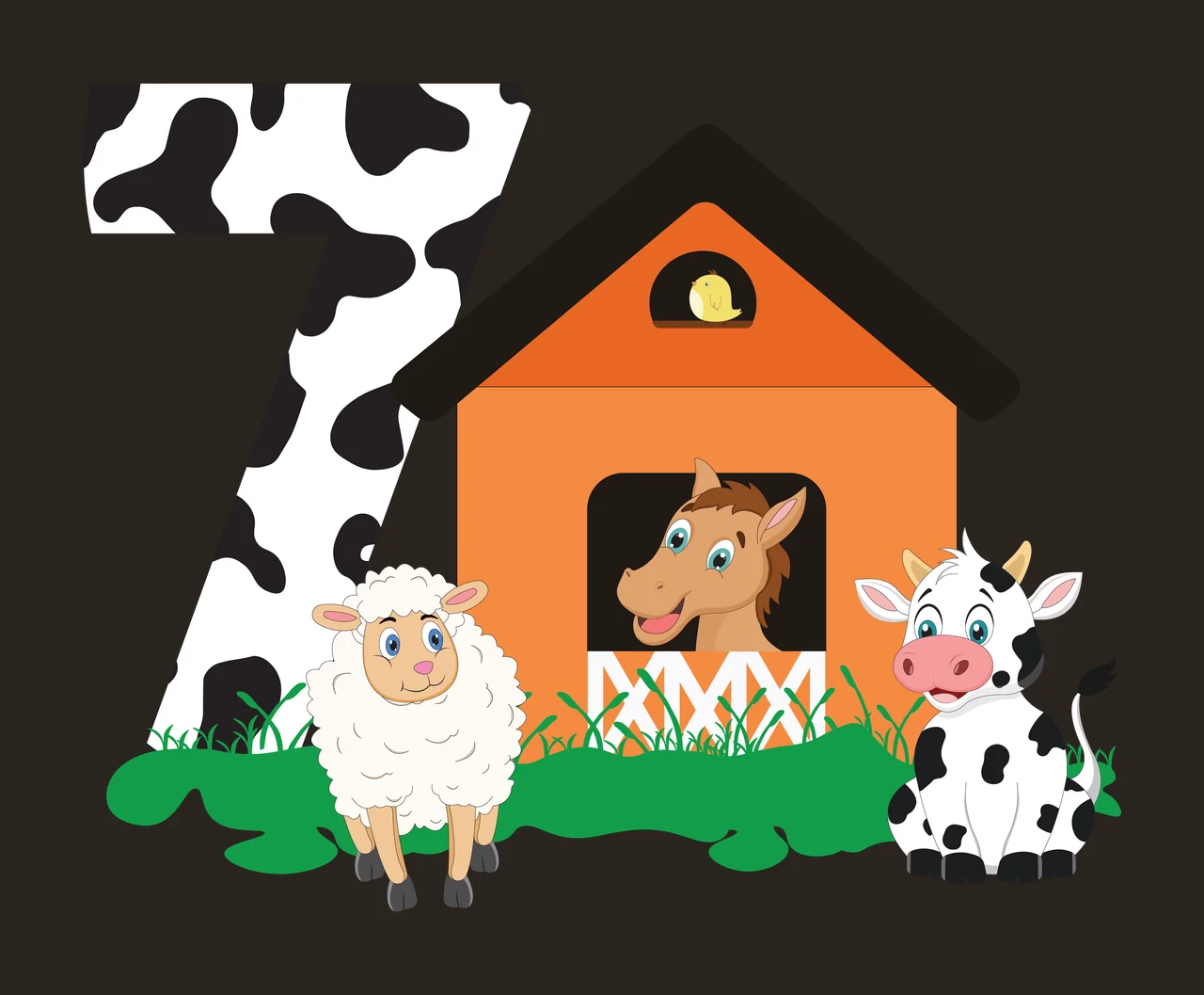 Cow 7 Number Seven With Farmhouse Scene standing house sheep contrast preview thumbnail