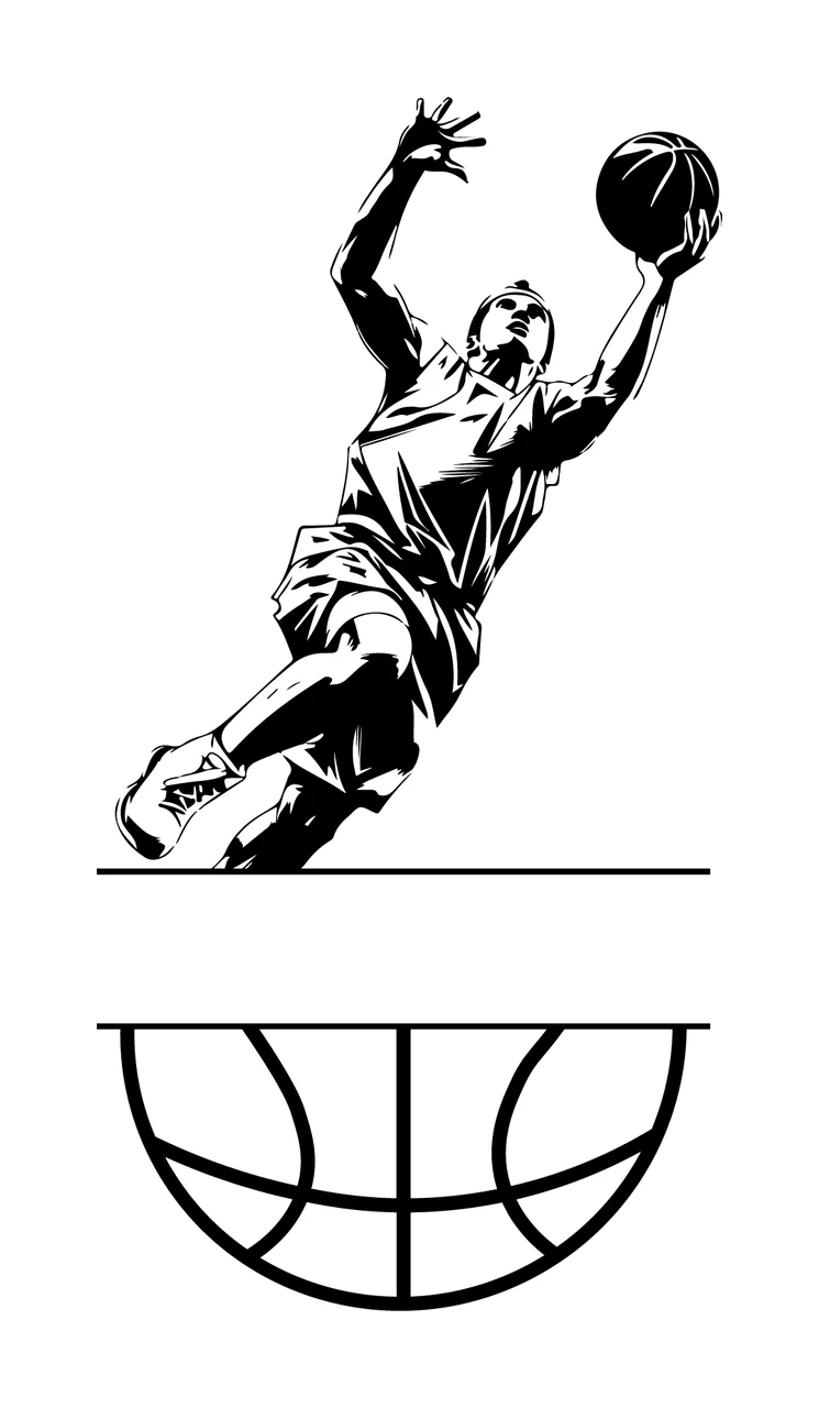 Ball Basketball Player Jumping With Silhouette hoop black white