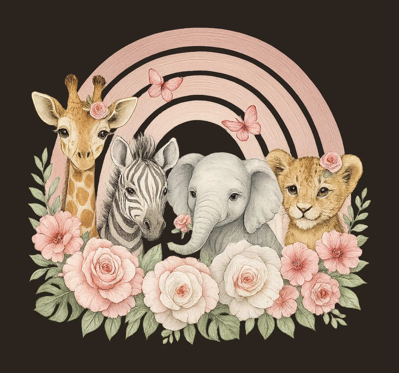 Safari Animals Pink Rainbow Girls Shirt Design Wild One contrast preview thumbnail
