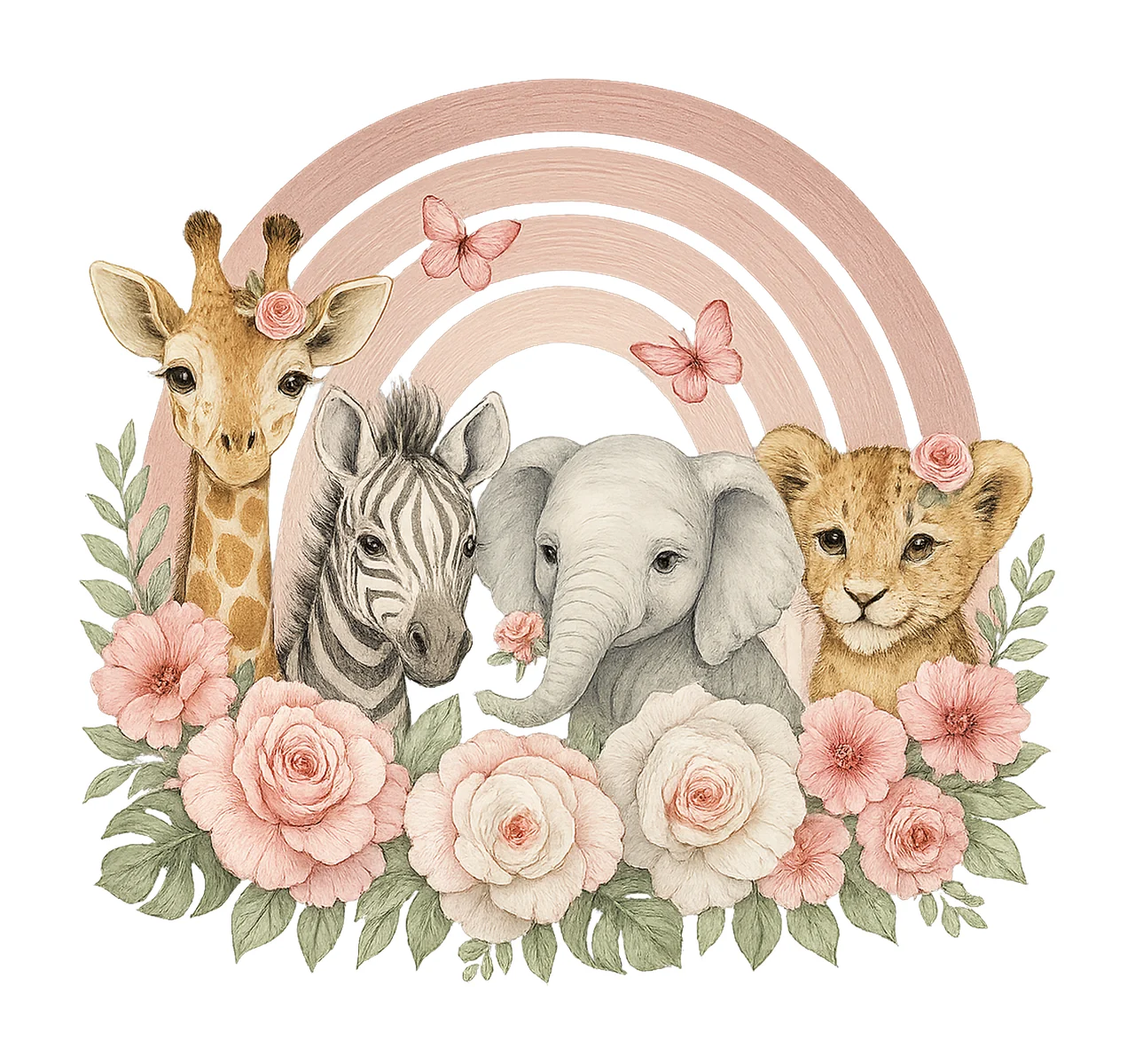 Safari Animals Pink Rainbow Girls Shirt Design Wild One