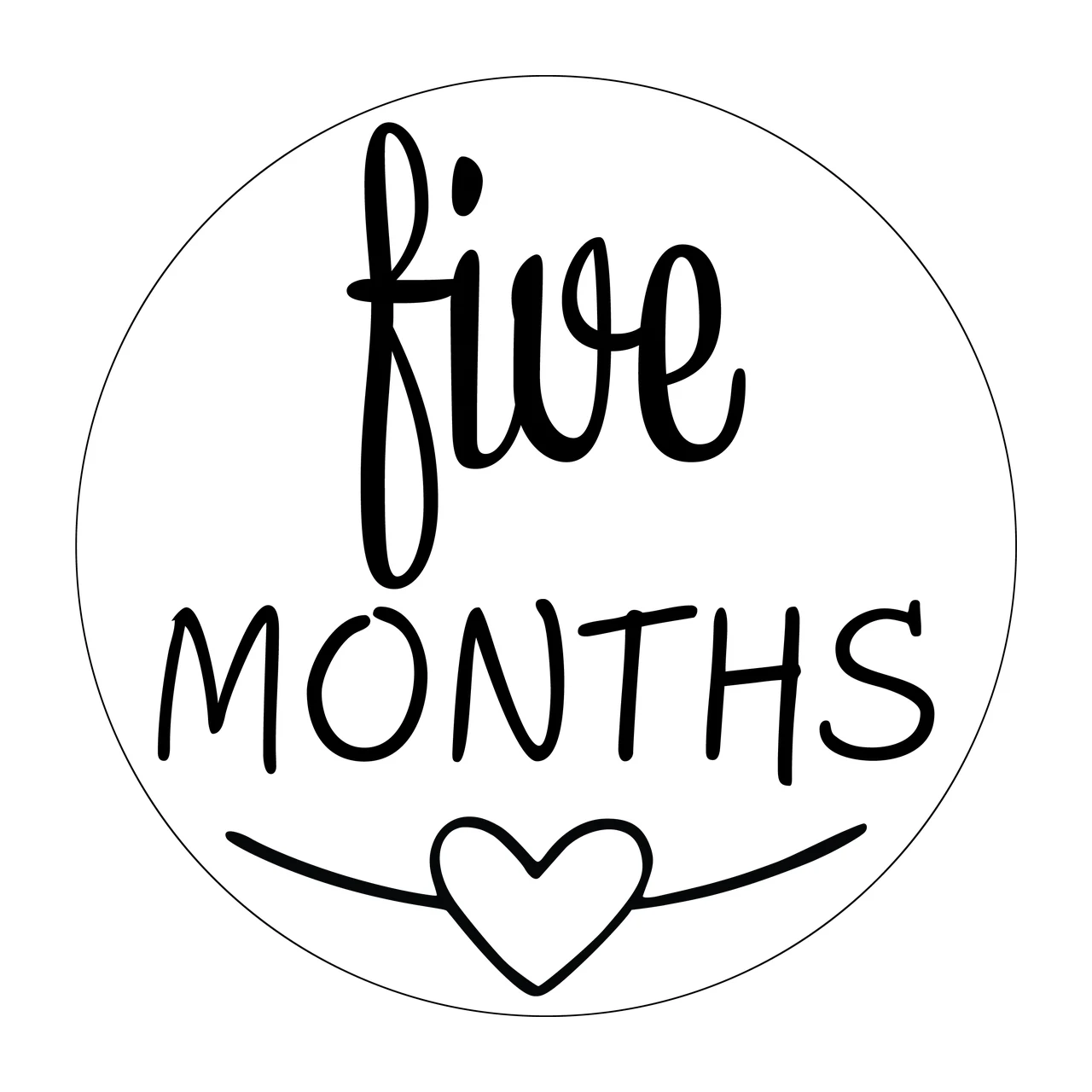 Baby Milestone Five Months Circular Graphic With Handwritten Text in a