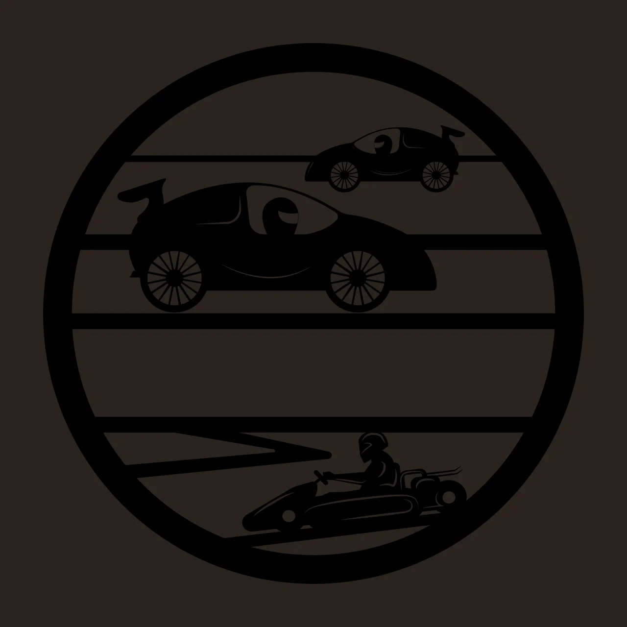 Circular Graphic With Racing Cars And A Driver circle black contrast preview thumbnail