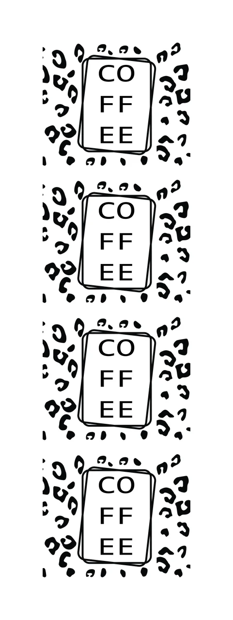 Coffee Text Repeated in Leopard Pattern Box Print Black and White Repeating Texture