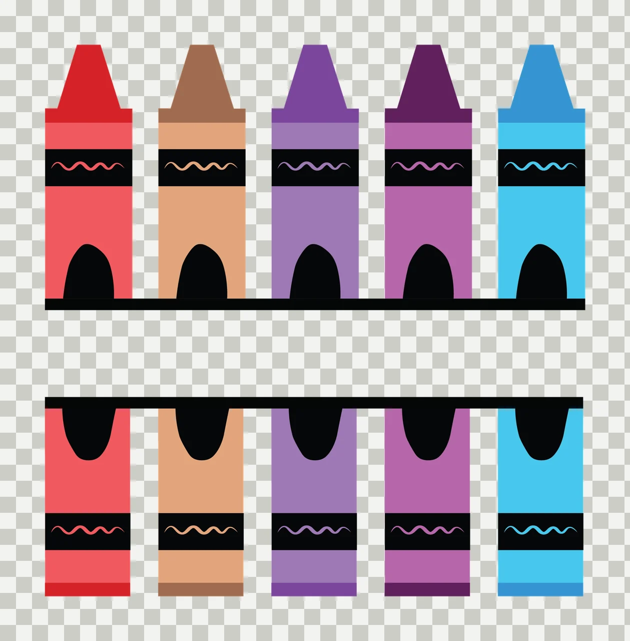 Crayons In Two Rows Pattern of ten colorful flat design transparency and detail preview thumbnail