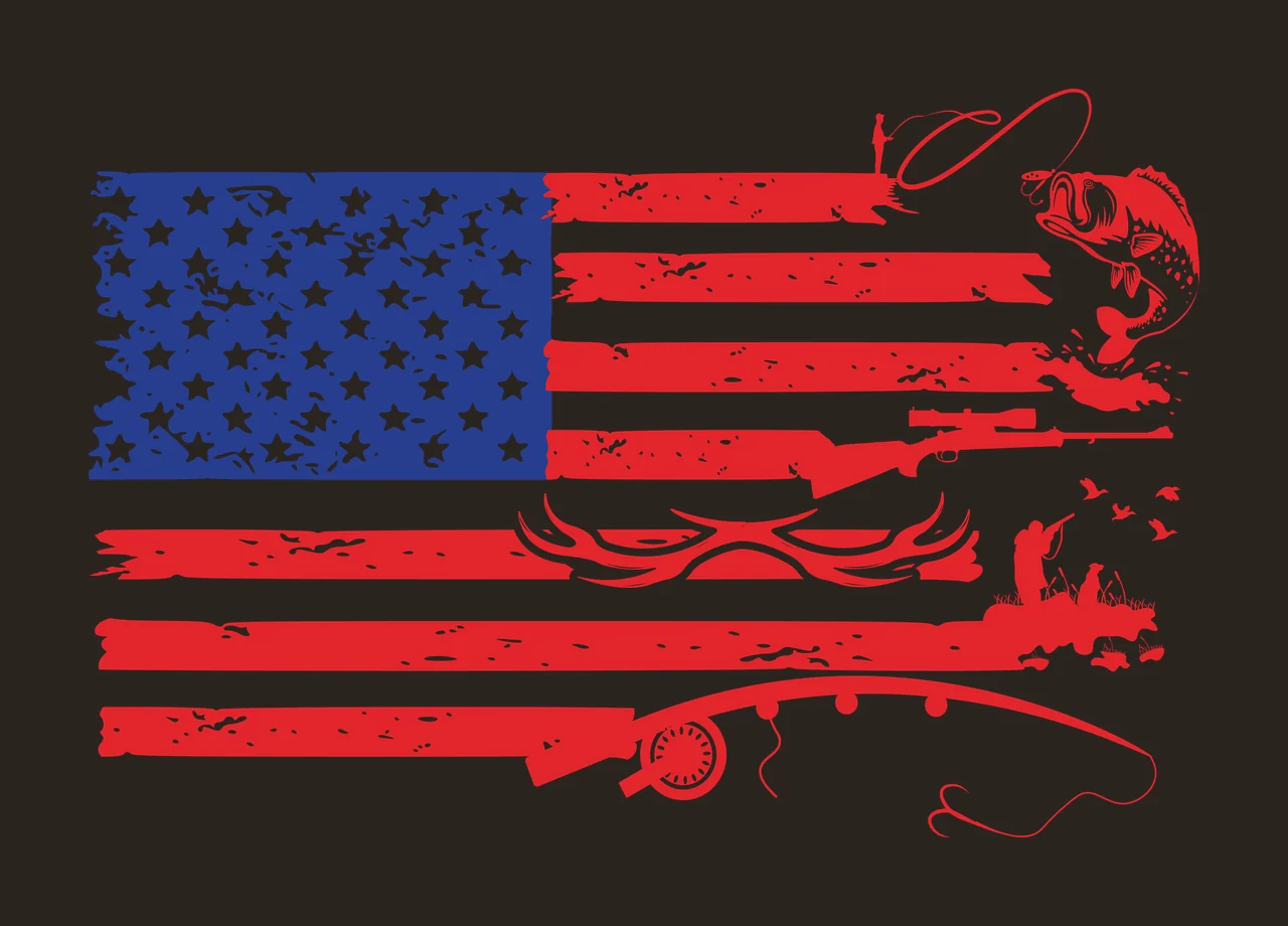 Hunting Fishing American Flag With Theme Elements rod fish contrast preview thumbnail