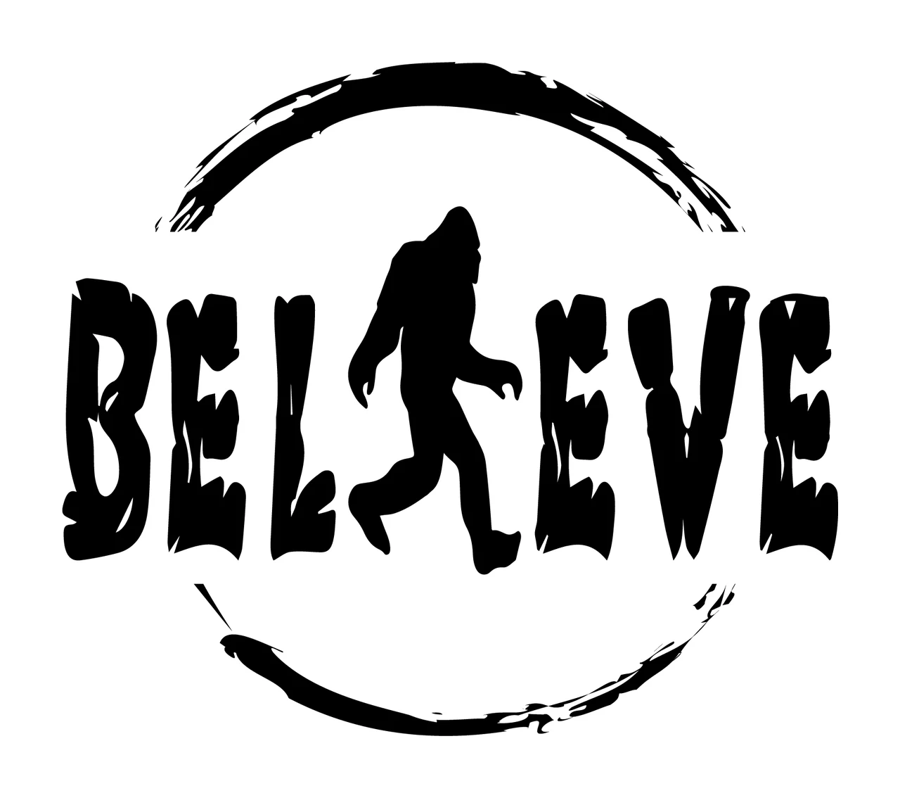 Bigfoot Silhouette Walking With Text And Circle