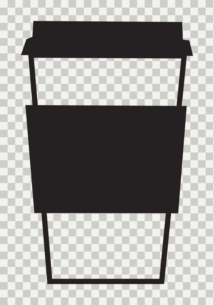 Black silhouette of a disposable coffee cup with lid and sleeve Illustration with white background transparency and detail preview thumbnail