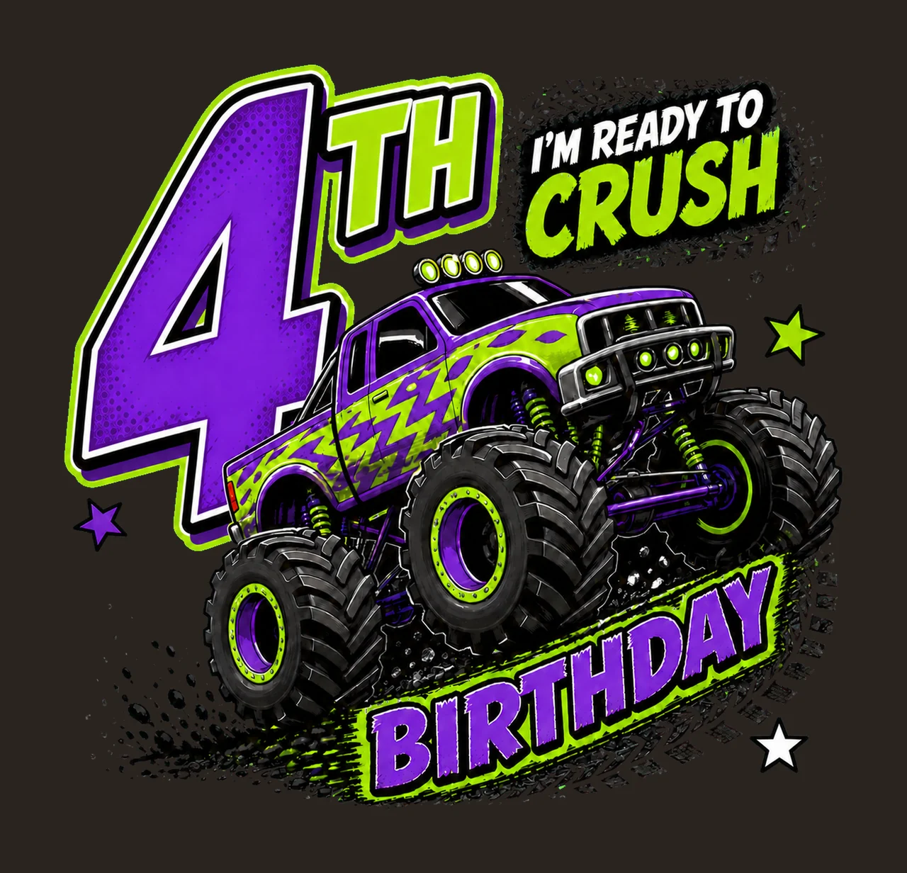 1 Monster Truck Birthday PNG, I'm Ready to Crush 4th Birthday Sublimation Design, Purple Green Truck Boy Shirt Clipart Download PNG File contrast preview thumbnail