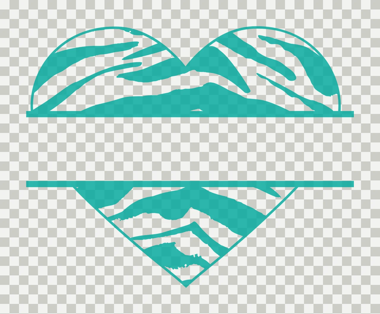 Split heart monogram frame with horizontal bar frame, zebra print pattern, tiger stripes and blank space in teal and white transparency and detail preview thumbnail