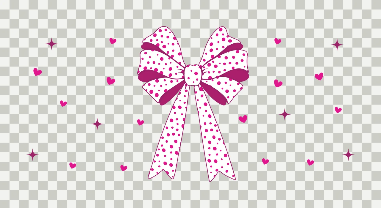 Bow Black With Hearts And Stars ribbon floating silhouette transparency and detail preview thumbnail