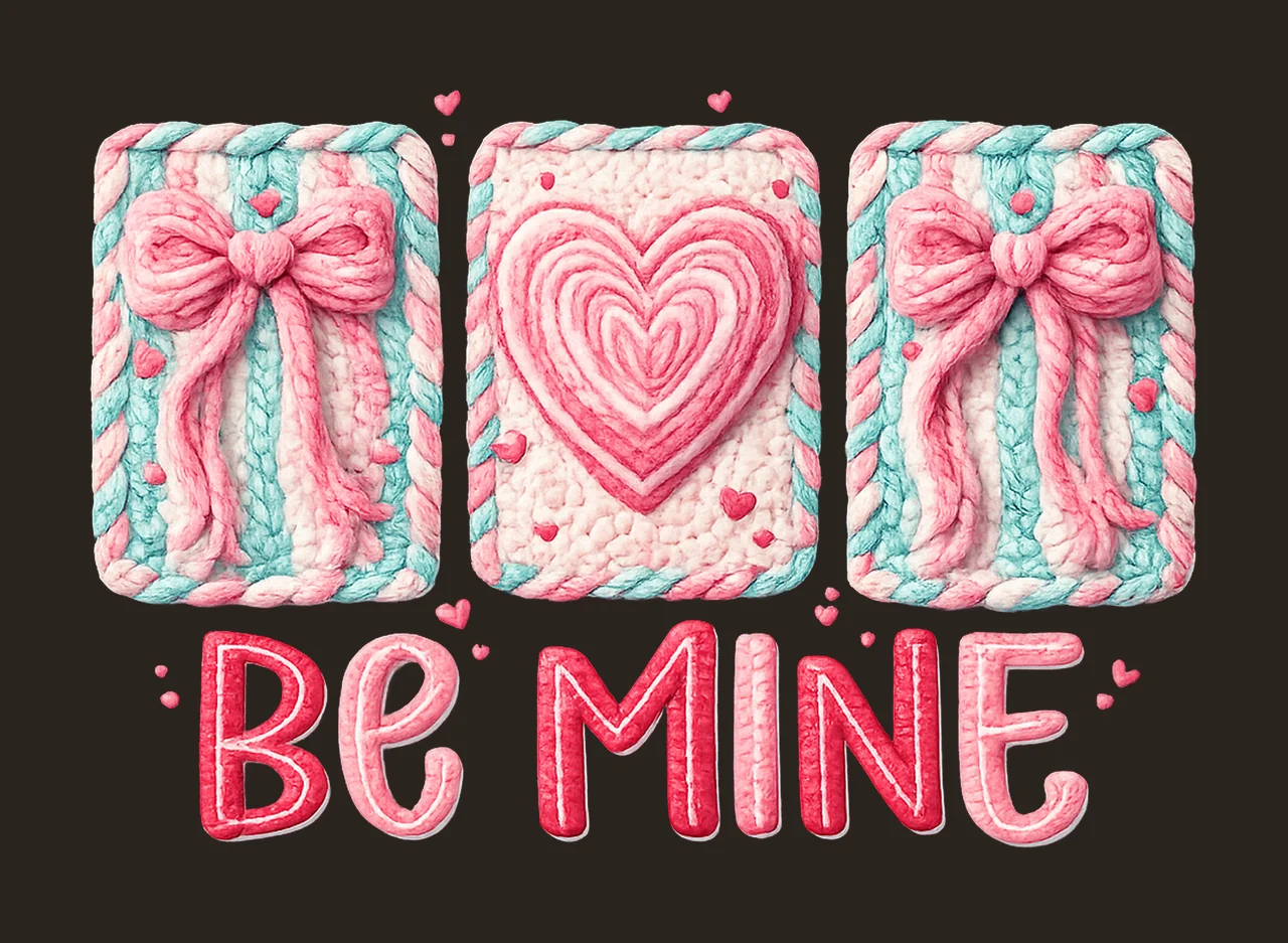 Be Mine Valentines Day Faux Yarn Latch Hook Heart Coquette contrast preview thumbnail