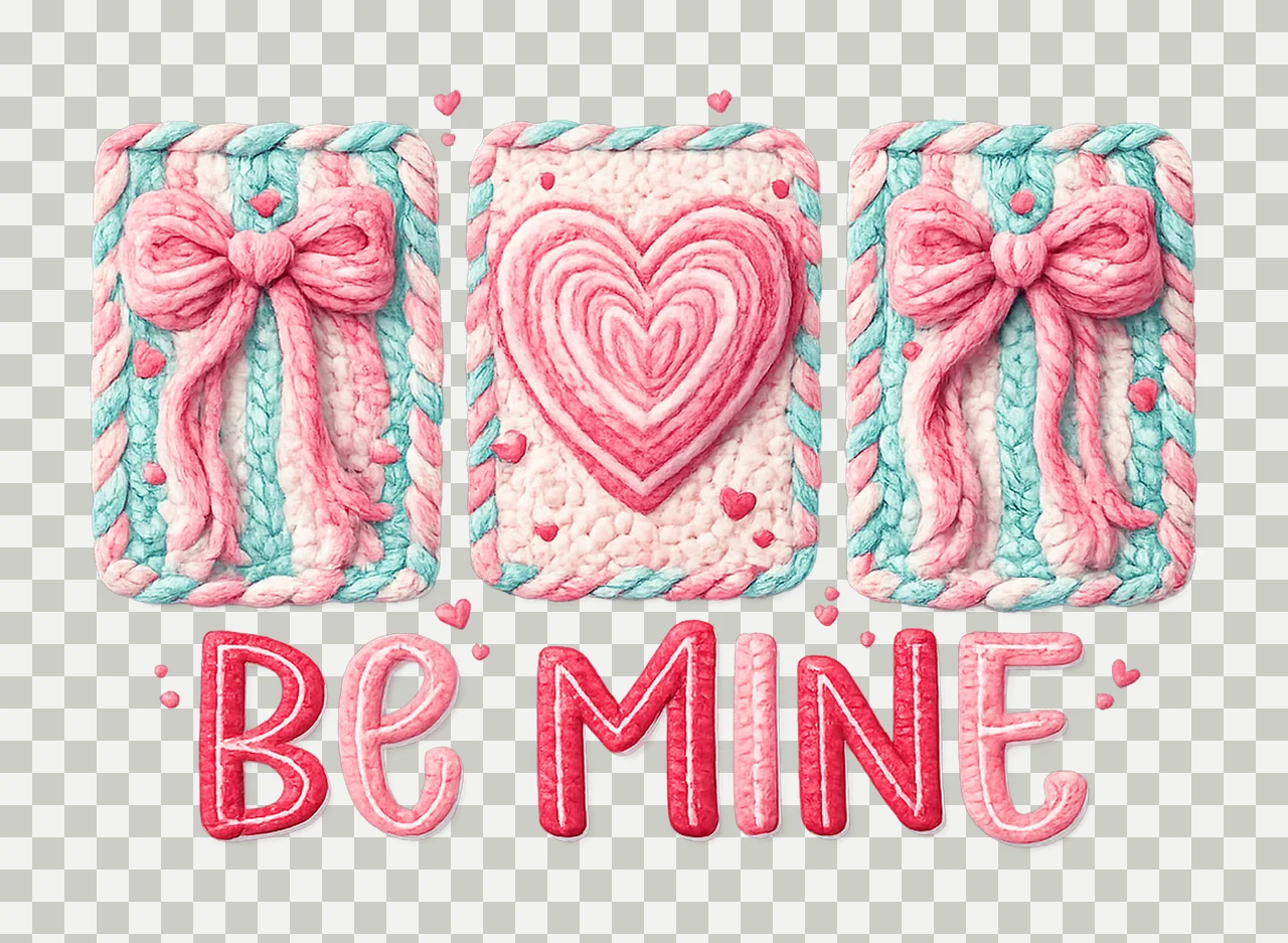 Be Mine Valentines Day Faux Yarn Latch Hook Heart Coquette transparency and detail preview thumbnail