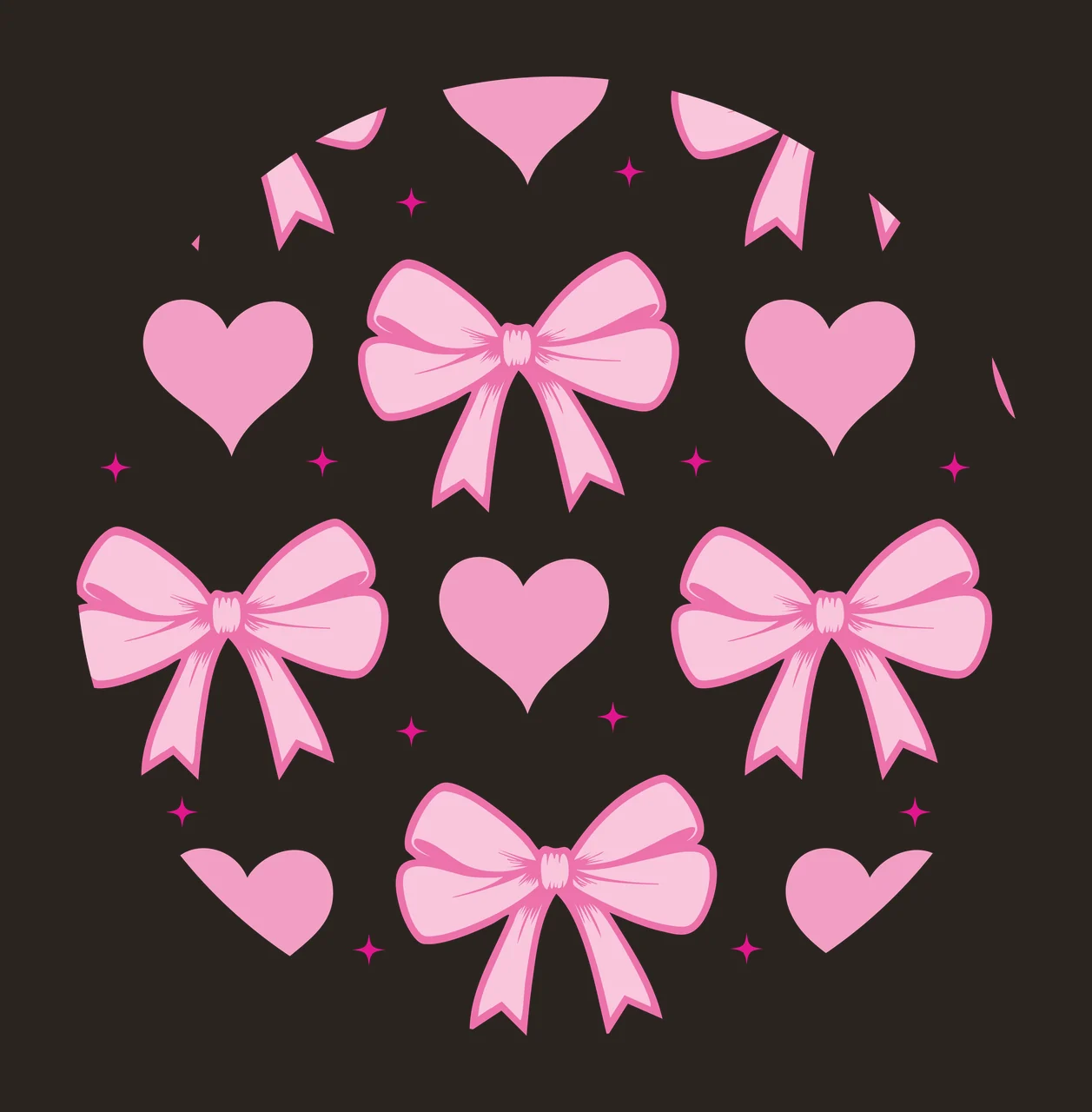 Keychain Circular Pattern Of Bows And Hearts Repeat stars silhouette contrast preview thumbnail