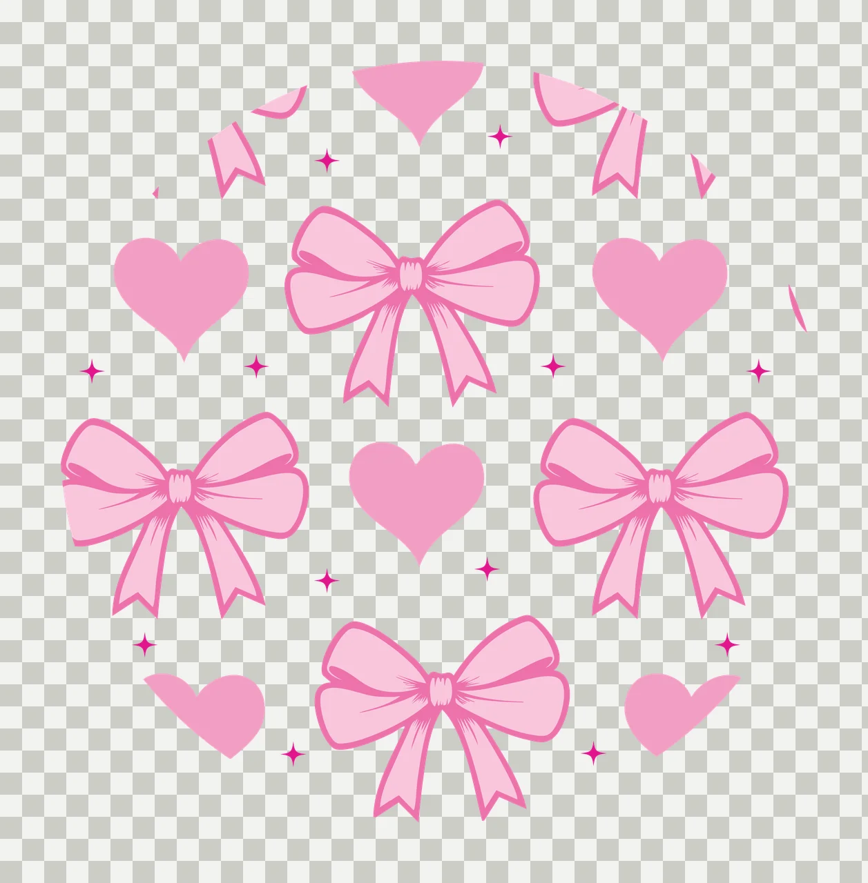 Keychain Circular Pattern Of Bows And Hearts Repeat stars silhouette transparency and detail preview thumbnail