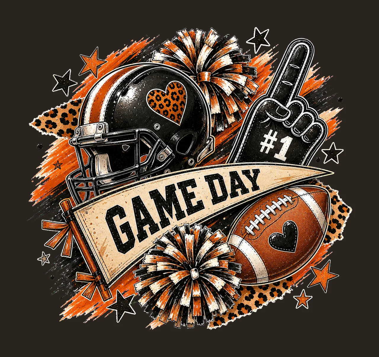Brushstroke Game Day Football Leopard Doodles Variation C contrast preview thumbnail