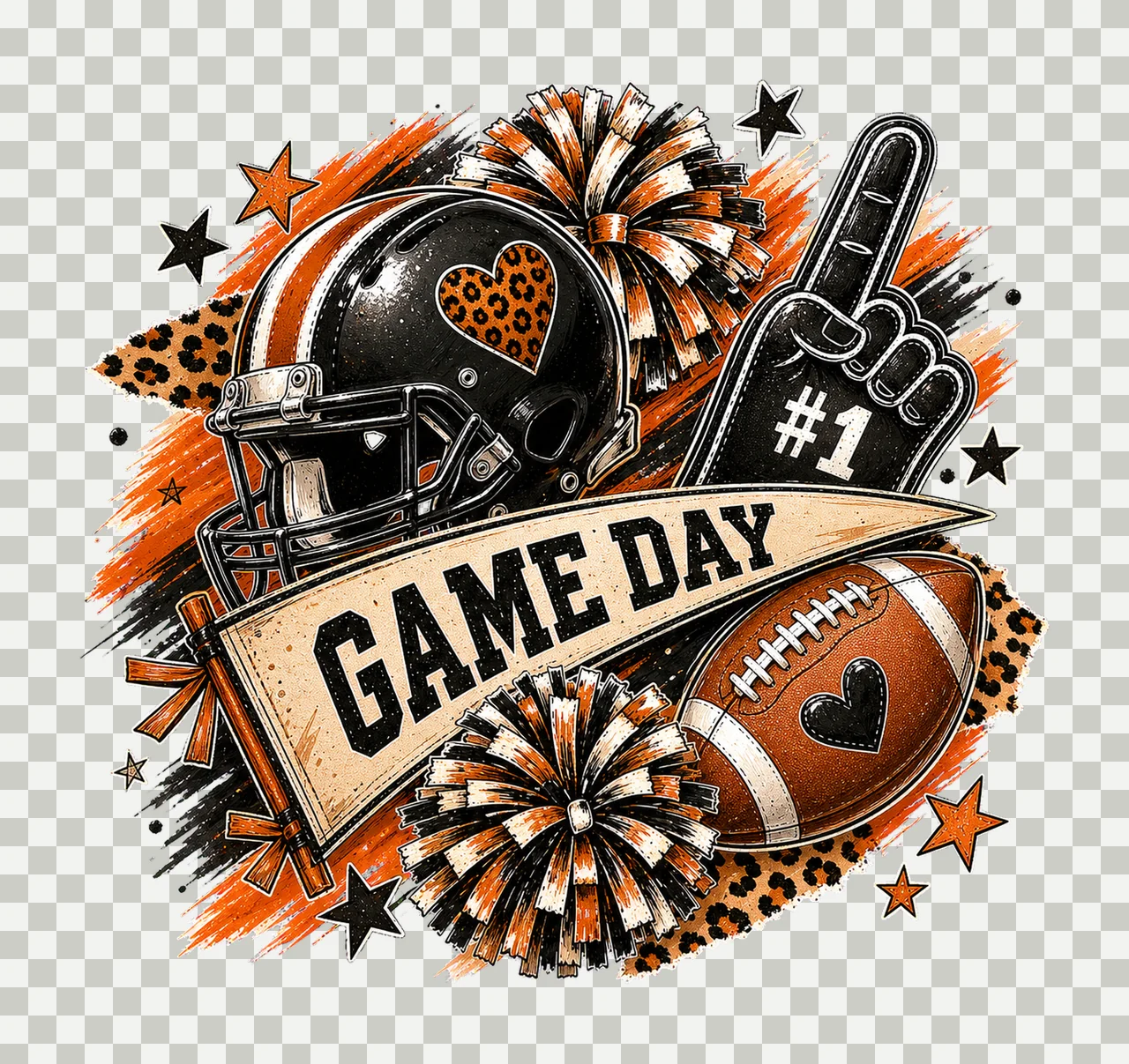 Brushstroke Game Day Football Leopard Doodles Variation C transparency and detail preview thumbnail