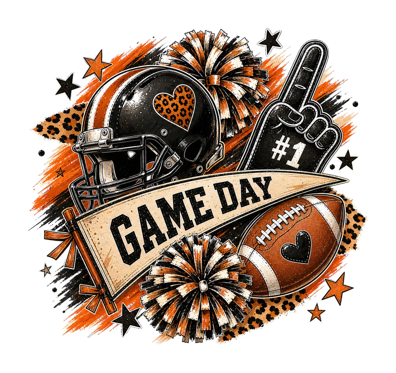 Brushstroke Game Day Football Leopard Doodles Variation C