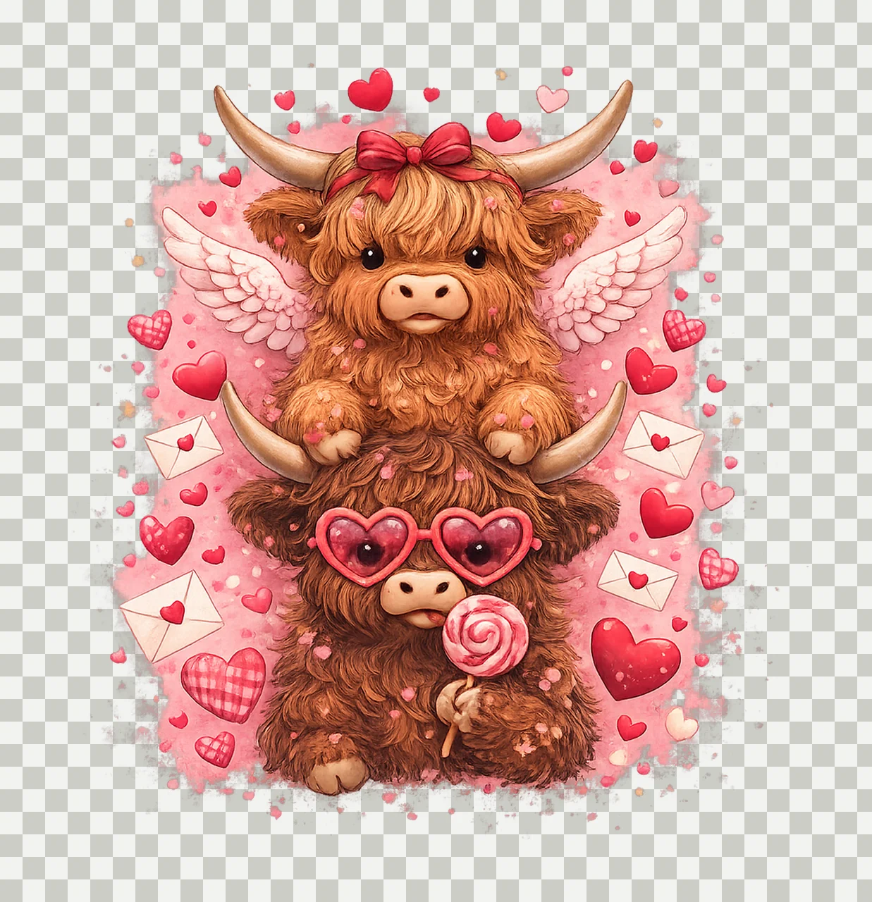 Valentines Day Stacked Highland Cow Preppy Latch Hook transparency and detail preview thumbnail