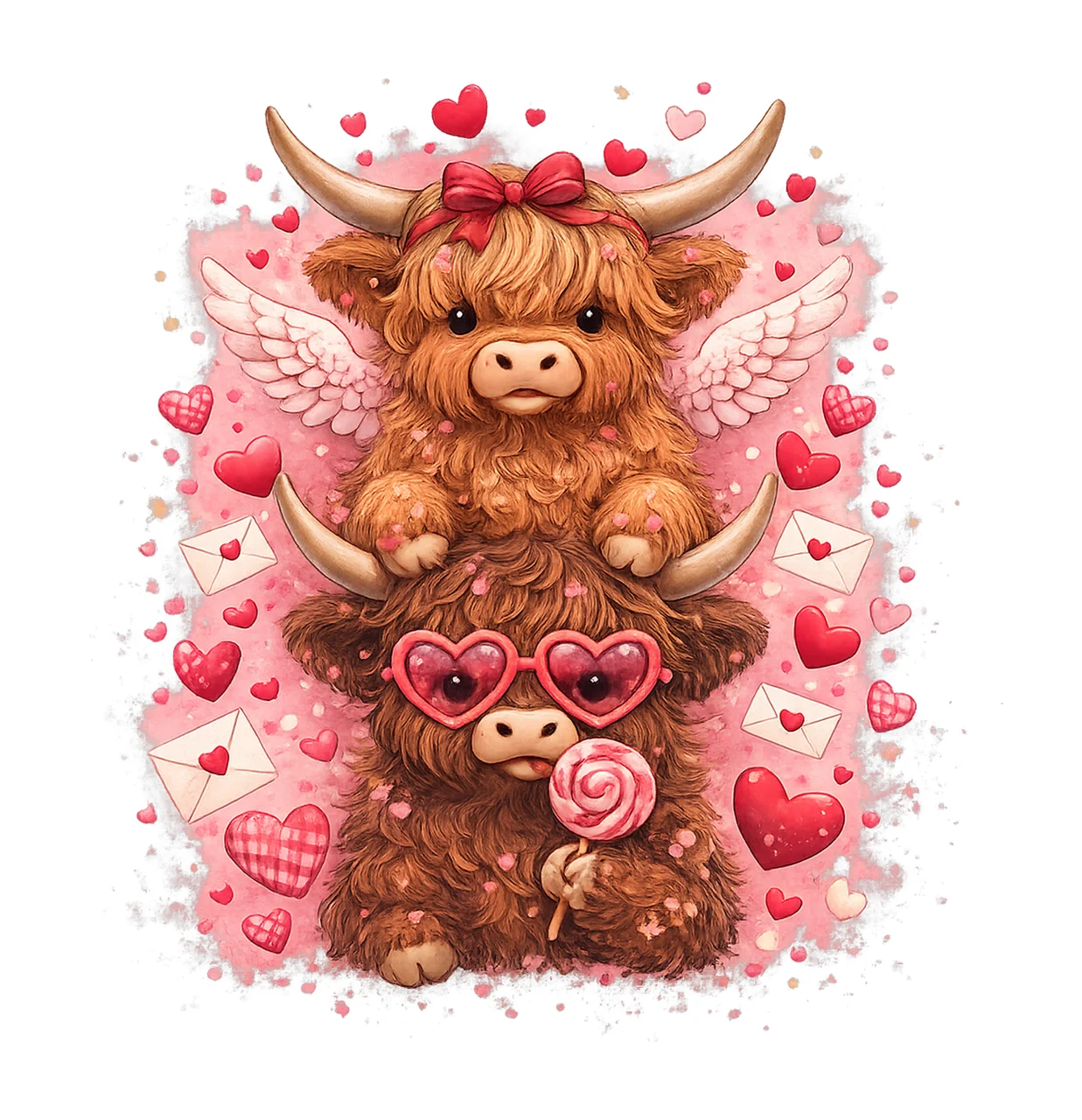 Valentines Day Stacked Highland Cow Preppy Latch Hook