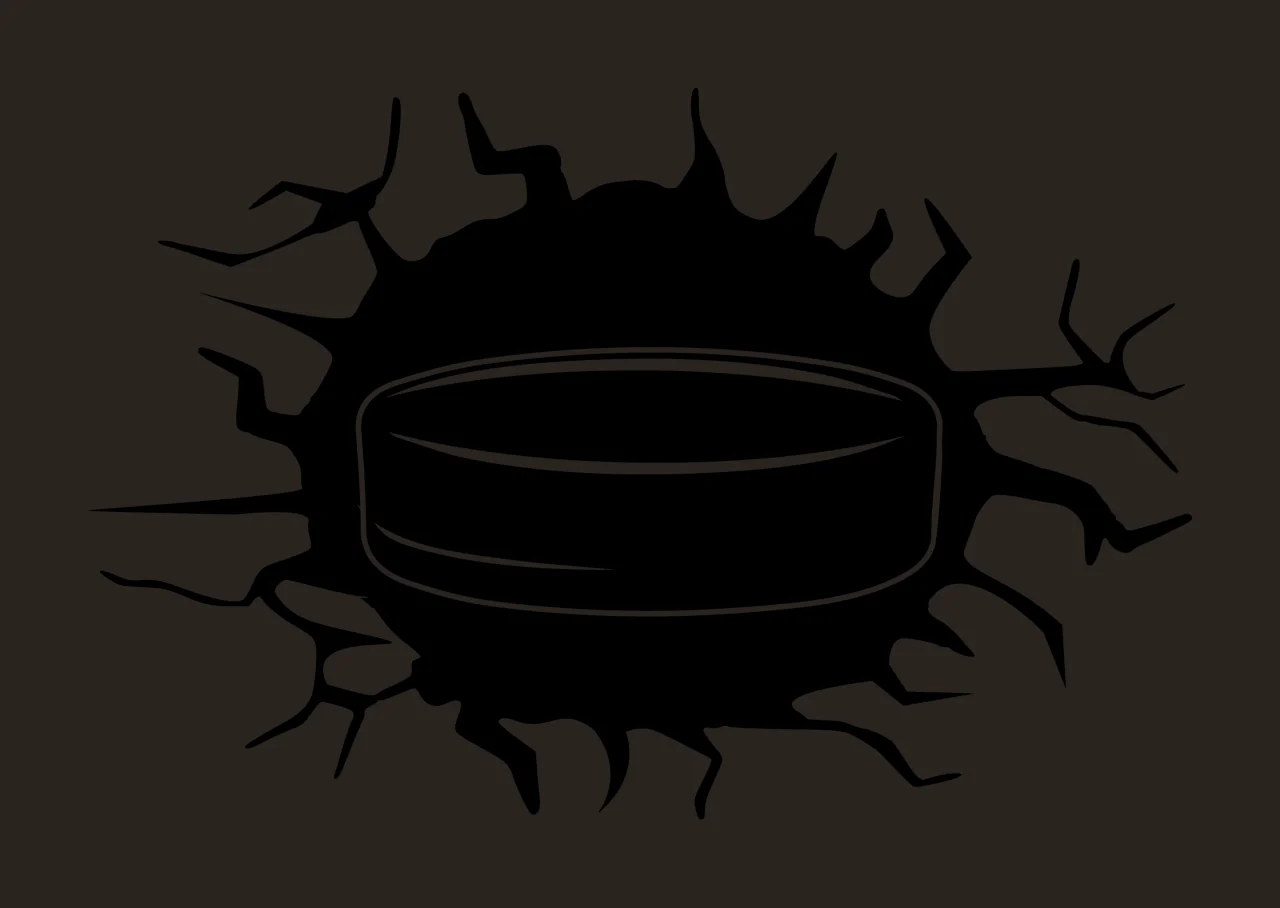 Hockey Puck With Crack And Sports In Black contrast preview thumbnail