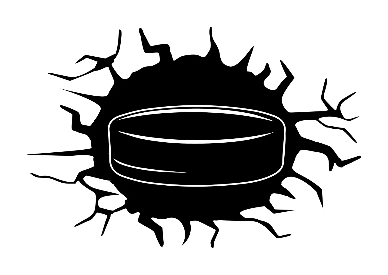 Hockey Puck With Crack And Sports In Black