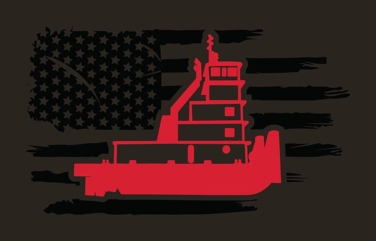 Boat Tugboat Silhouette Over Distressed Flag black white vessel contrast preview thumbnail