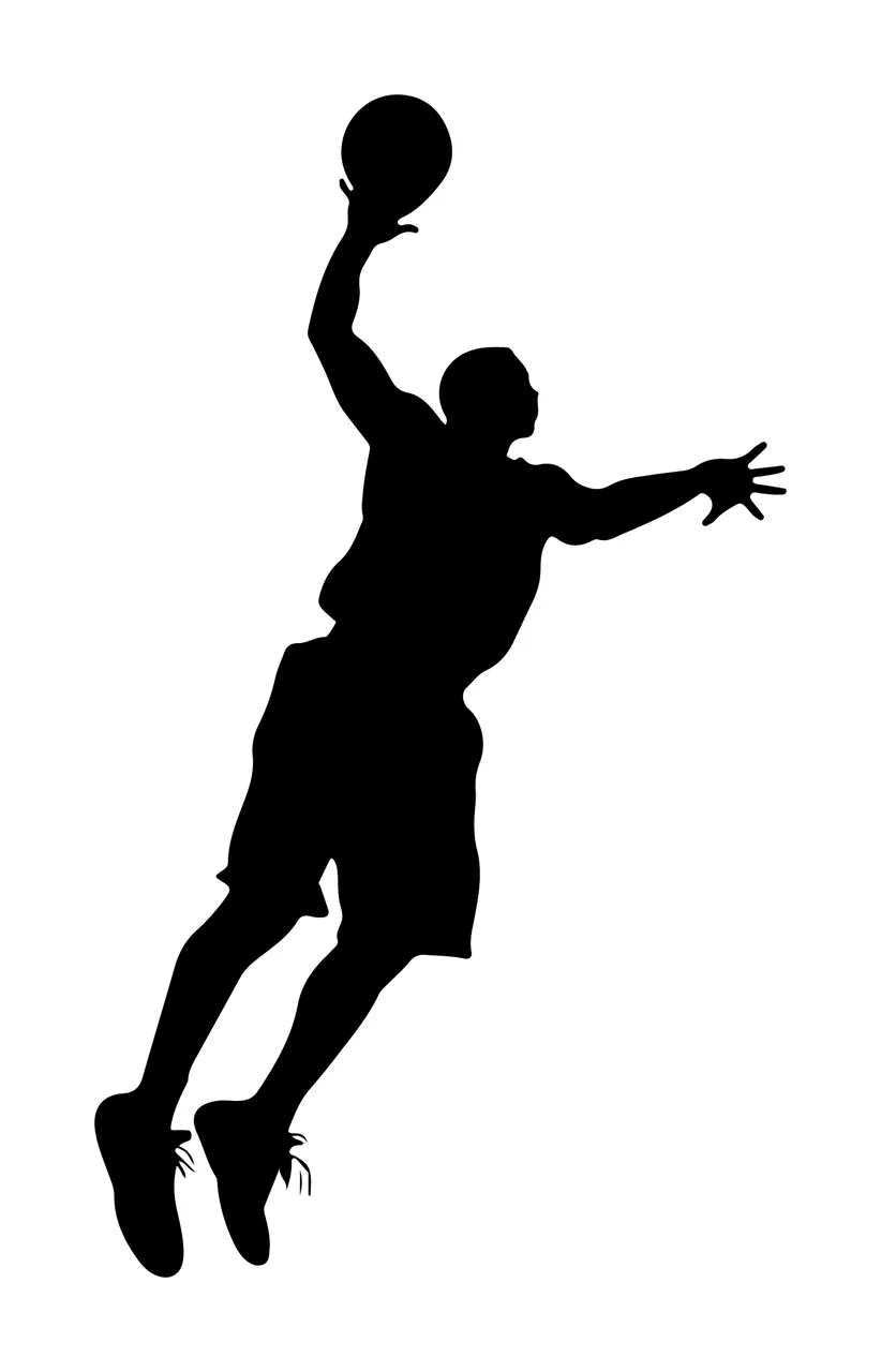 Player Black Silhouette Of A Basketball Performing Jump jumping