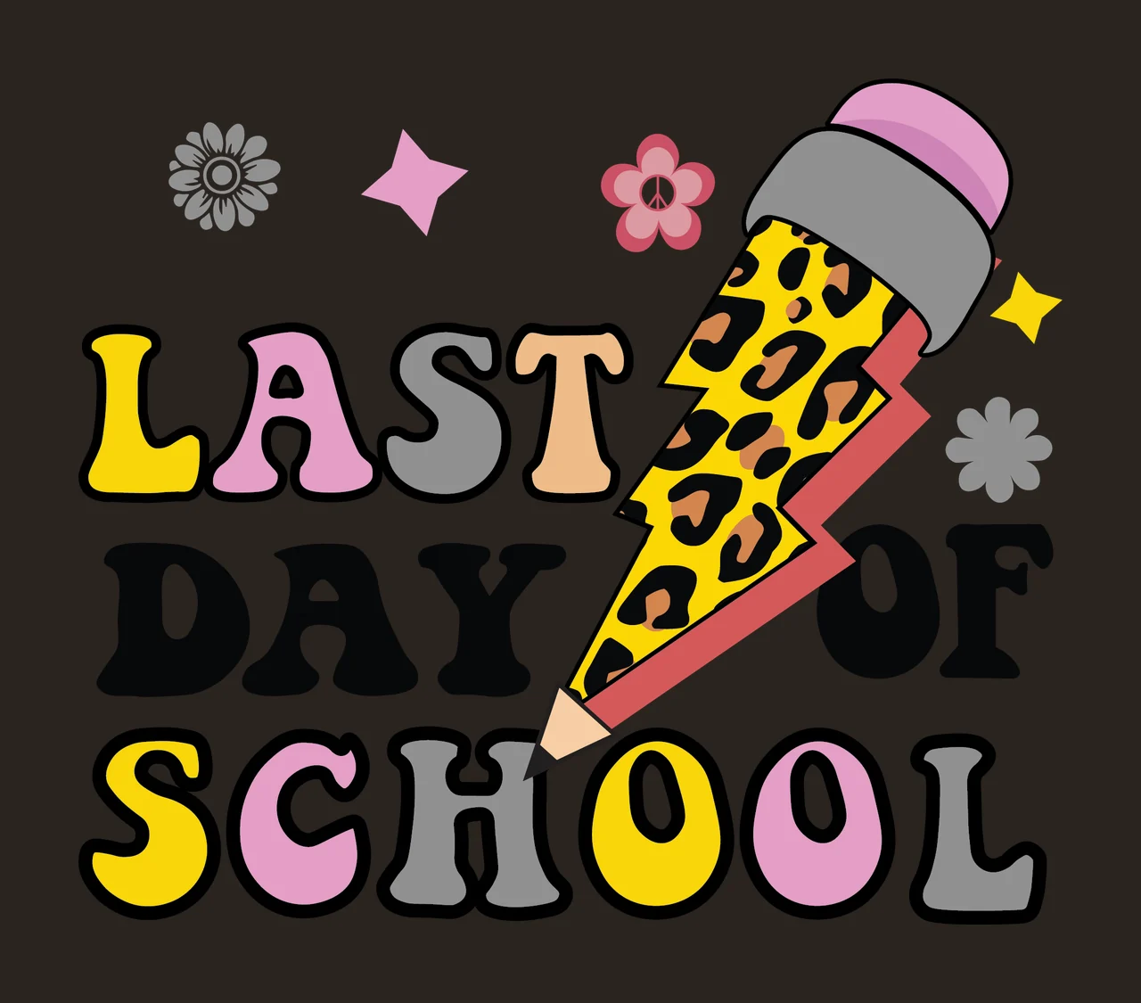 Last Day Of School Lightning Icon typography bolt flowers stars contrast preview thumbnail