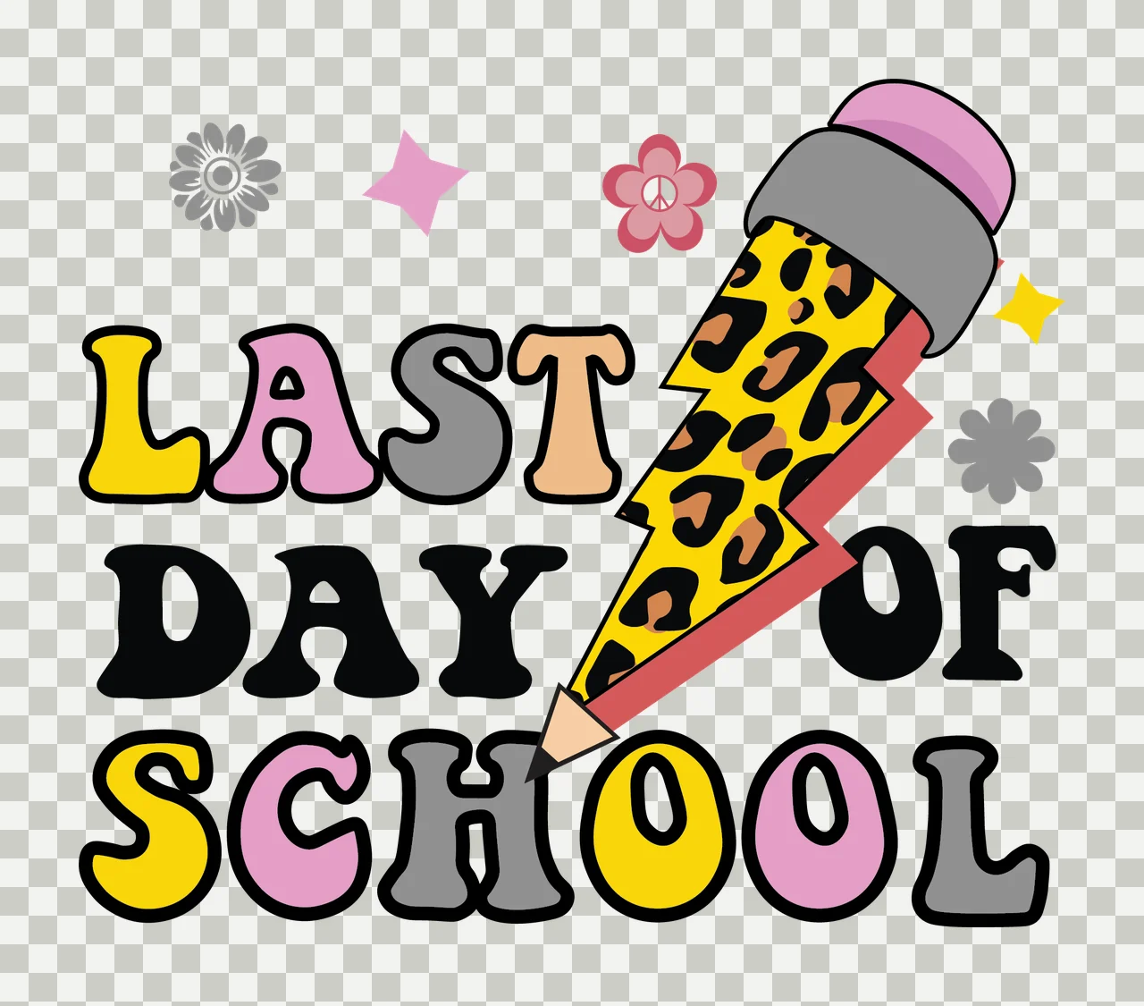 Last Day Of School Lightning Icon typography bolt flowers stars transparency and detail preview thumbnail