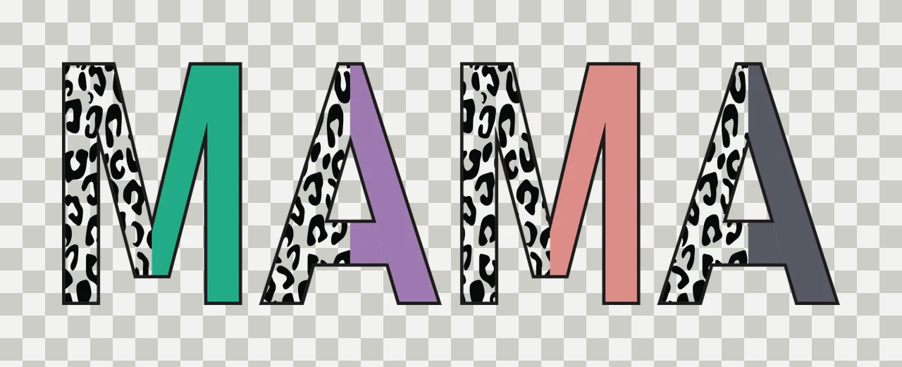 MAMA Typography Design with black and white leopard print, green fill, purple fill and pink fill transparency and detail preview thumbnail
