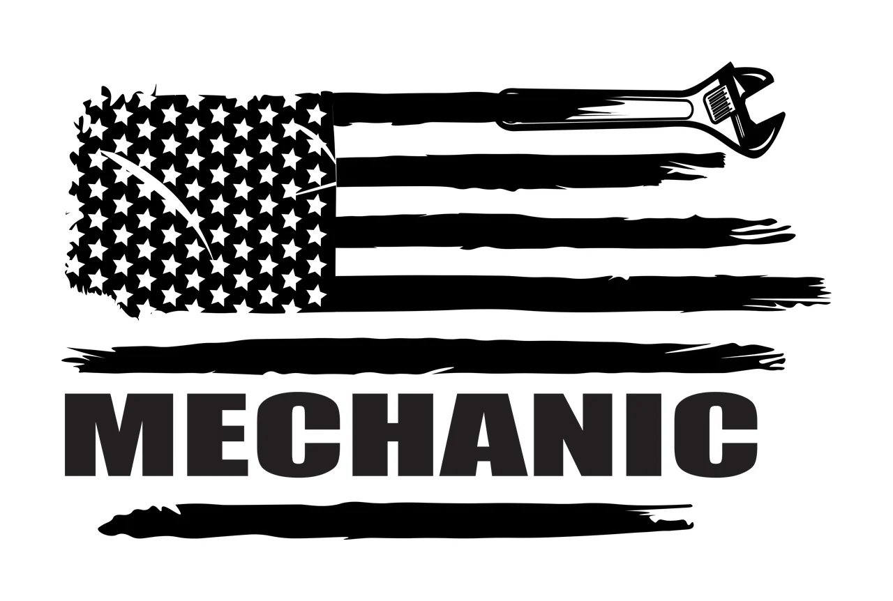 Mechanic Wrench On Flag Stripe Graphic and horizontal distressed