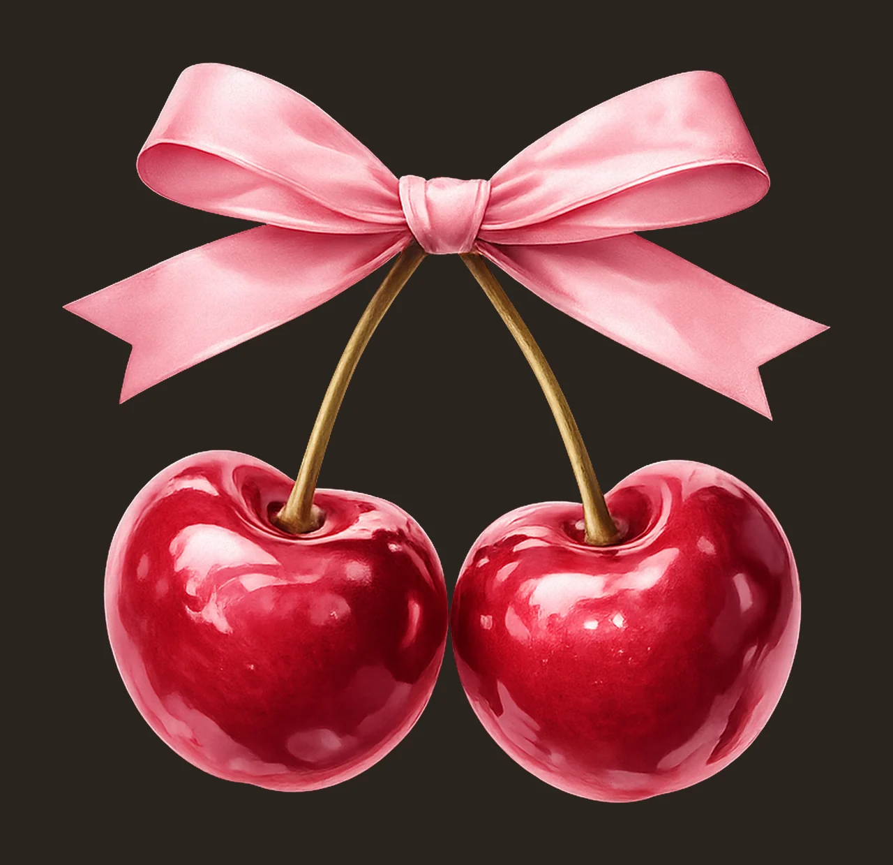 Vintage Coquette Cherry Bow Watercolour Pink Bow Artwork contrast preview thumbnail