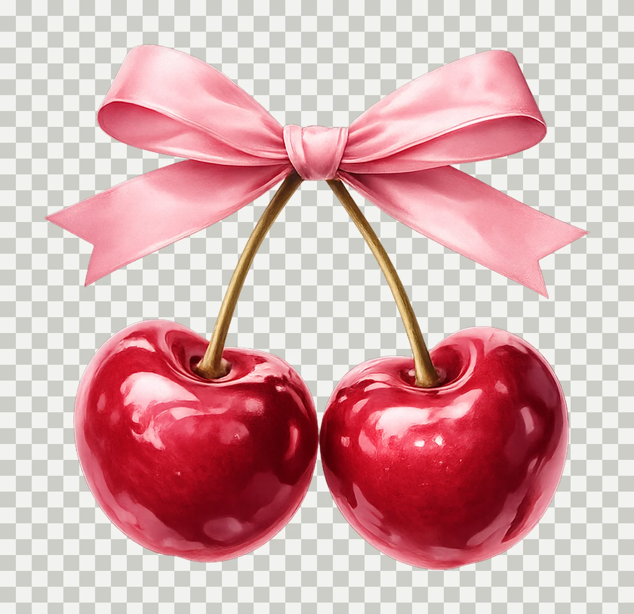 Vintage Coquette Cherry Bow Watercolour Pink Bow Artwork transparency and detail preview thumbnail