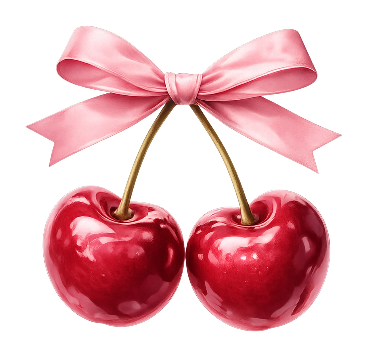 Vintage Coquette Cherry Bow Watercolour Pink Bow Artwork