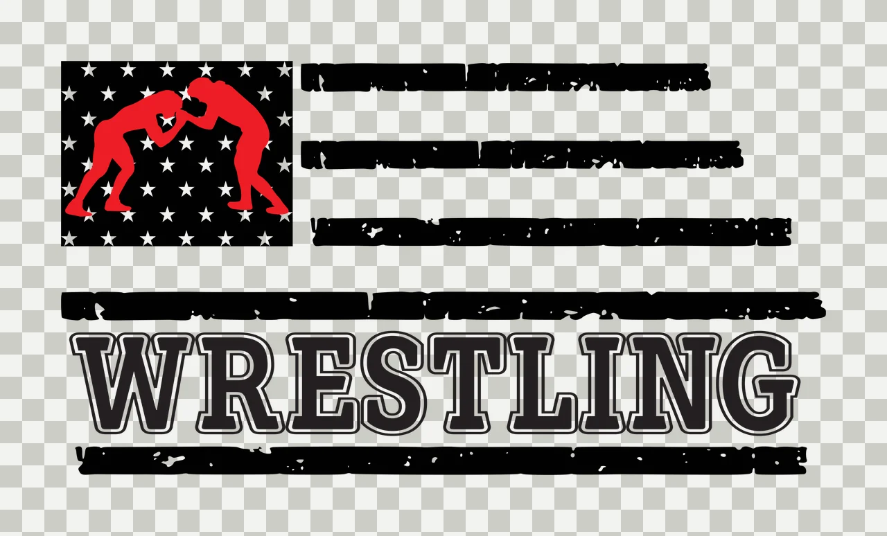 WRESTLING wrestling american flag Design with distressed american flag, red wrestler silhouettes, stars canton and distressed stripes in black and white transparency and detail preview thumbnail