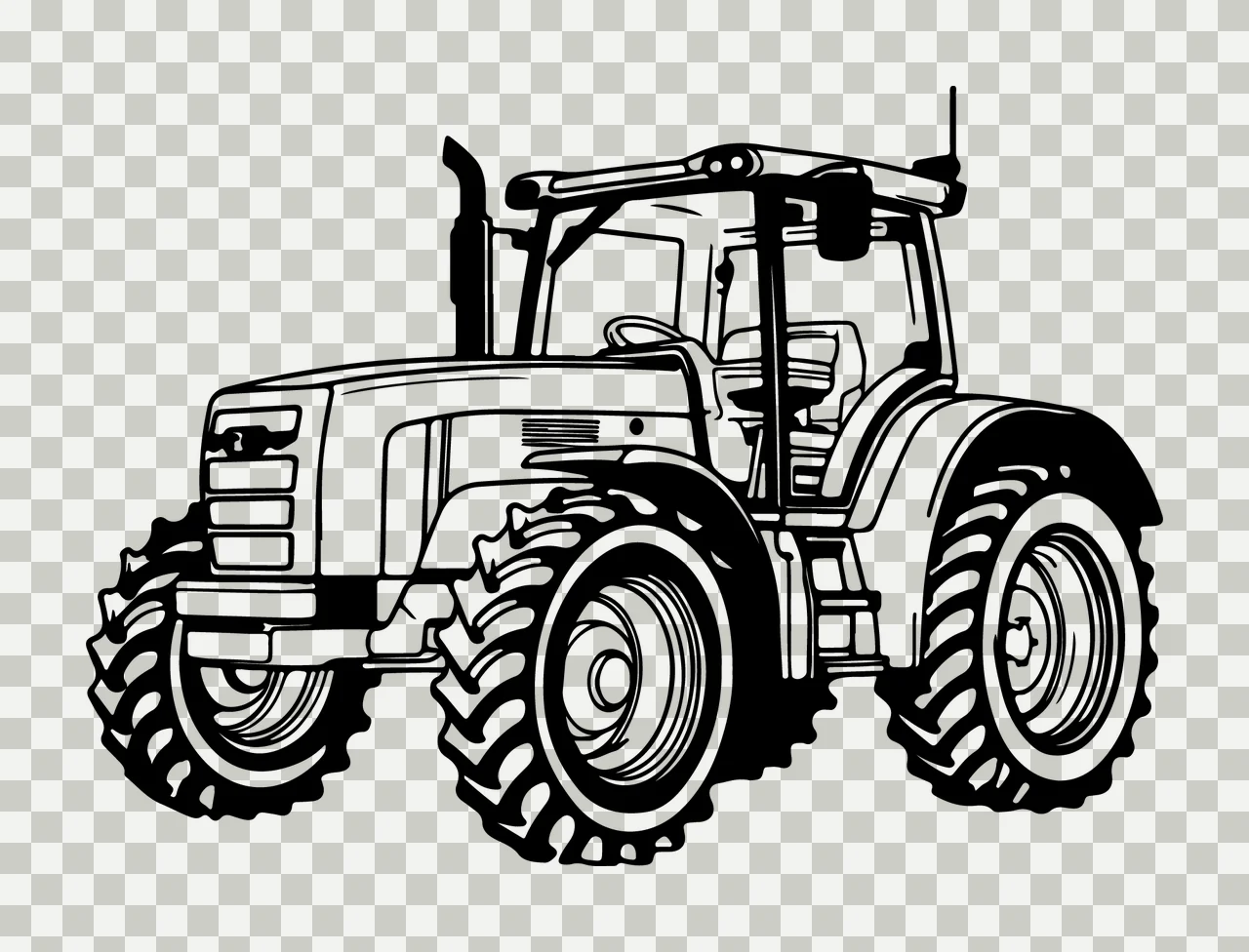 Modern Tractor Farm Machinery Outline Drawing stationary wheels transparency and detail preview thumbnail