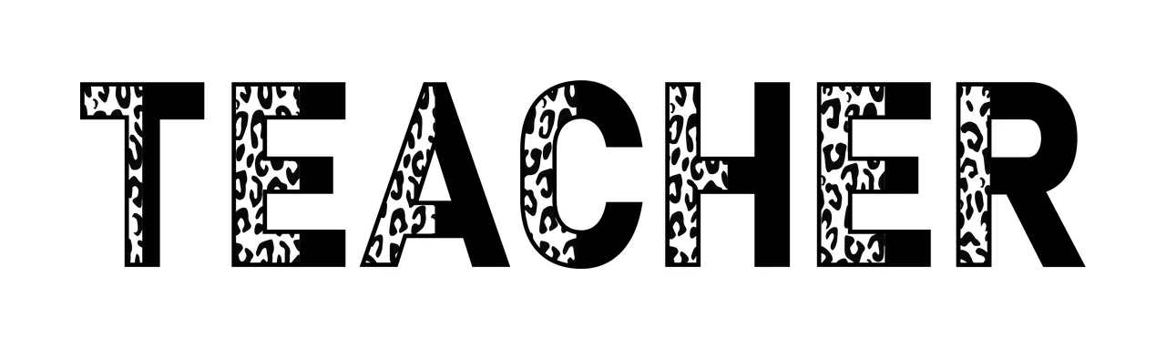 TEACHER Typography Design with black letters, leopard print pattern and white background